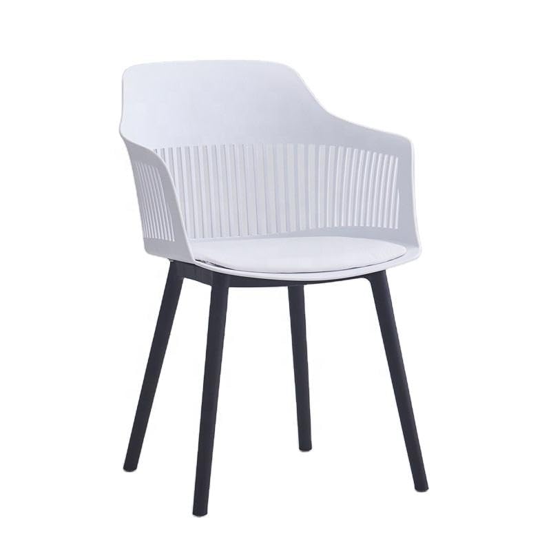 Image of Creative White Plastic Dining Chairs Set of 2 | Armrest Spindle Back Design | Plastic Shell and Legs | 1.47 Feet Seat Height | Dining Kitchen Cafe Restaurant Living Room Home Use