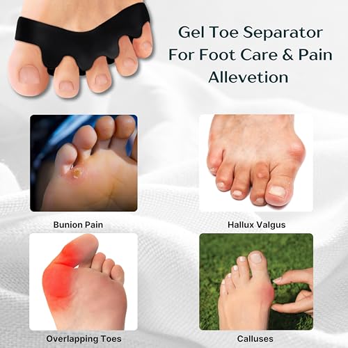 Image of Wonder Care Silicone Toe Separator For Feet Gel Pads Big Toe Corrector Bunion Straightener Yoga Stretcher Hammer Bunion [Black,Pair of 1-2 Pieces]