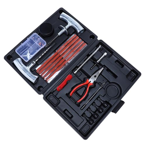 STOBAZA 67pcs Tire Repair Kit Puncture Repair Kit Tire Repair Glue Tire Plug Kit Bike Tire Repair Tools Tire Repair Changing Kit Repair Tools for Auto Tire Plastic Black
