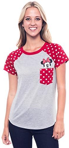 Disney Junior Fashion Contrast Shoulder Top Minnie Pocket, Gray with Red