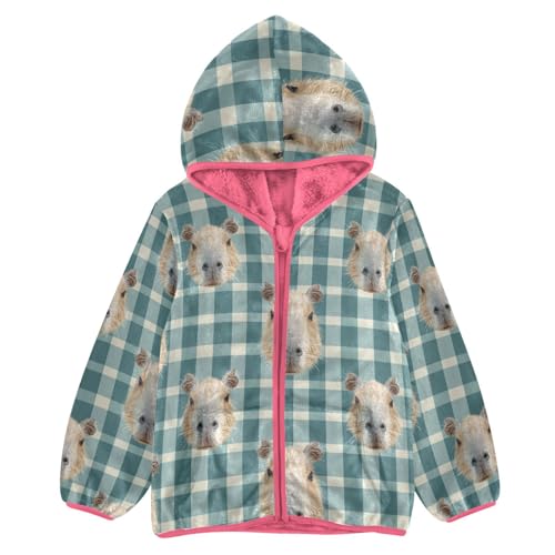 Aflyko Girls Warm Coat Cute Capybara Face Funny Zip-Up Hoodie Fleece Outerwear Kids Pink Hooded Jacket Children's Fashion Cute Sweatshirt, 9-10T