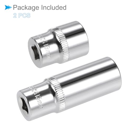 Image of 6-Point Socket, 1 /4 inch Drive 13mm Deep, Polished Chromed CR-V Metric Deep and Shallow Impact Socket - (Applications: for Ratchet Torque Electric Wrenches Car Repair), 2-Pieces