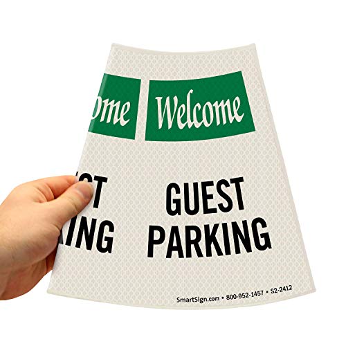 Image of SmartSign 6-Pack inchWelcome - Guest Parking inch Reflective Cone Message Sleeve Collar, 360-Degree Visibility, Non-Adhesive Vinyl Signs for Traffic Safety Cones, 3-Side Print [Cone Not Included]