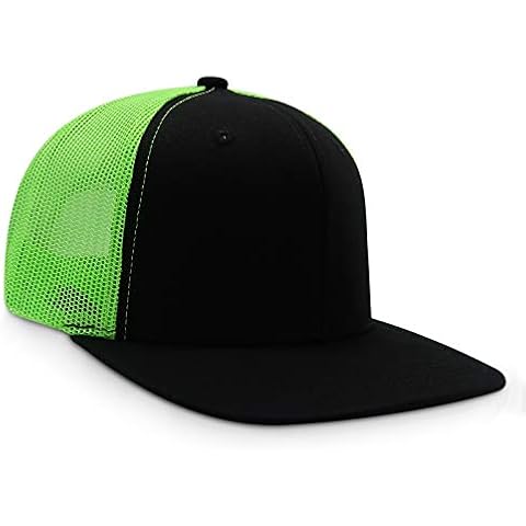 StashCart Classic Plain Mesh Snapback Hat – Flat Brim Baseball Cap for Men and Women for Outdoor Sports, Adjustable Size Hat - Neon Lime-Black Cover