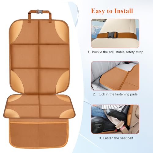 Image of Car Seat Protector for Child Car Seat, 600D Fabric Safe Car Seat Cover with Upgraded Non-Slip Backing, Waterproof Carseat Seat Protectors, No Imprints, 1PCS, Tan