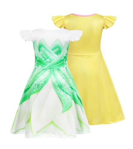 Jurebecia 2Pcs Girls Nightgowns Princess Nightgown Pajamas Flutter Short Sleeves Nightdress Sleepwear Nightie Dress for Kids2