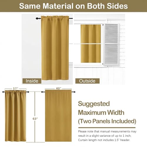 Image of Bright Gold Blackout Curtains for Bedroom 63 Inch Length 2 Panels, Protect Privacy Thermal Insulated Solid Curtains for Living Room, Rod Pocket Window Treatment Blackout Drapes, 2x40Wx63L