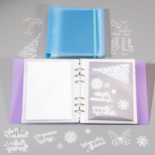 Image of UNIMEIX 24 Pcs Magnetic Sheets for Die Storage with Purple and Blue Binder Covers, Stamp and Die Storage Pockets Storage for Card Making Supplies(0.8 mm Thickness)