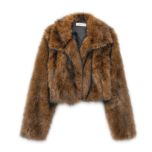 Amazhiyu Women's Faux Fur Cropped Coat Winter Open-front Long