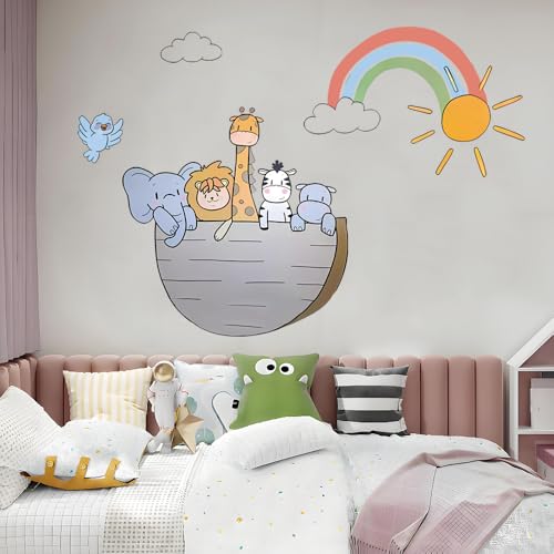 Image of Rainbow Safari Animal Wall Stickers for Kids Baby Girl Wall Stickers for Room Bedroom Playroom Living Room Decor Boho Nursery Wall Art Nursery Wall Sticker Kids Room Decoration-Self-Adhesive