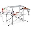 GYMAX Aluminum Folding Camping Table Outdoor Grill Table with Side Table Hooks Carry Bag Heavy Duty Picnic Table for Outdoor Backyard Beach RVing Barbecue Silver