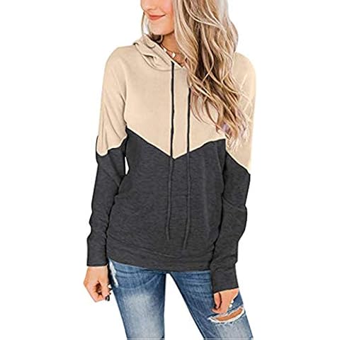 Nekosi Womens Long Sleeve Pullover Hoodie Color Block Comfy Sweatshirt Tops Contrast Color Jumper Beige Medium Cover