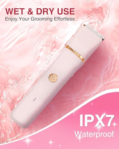 Image of Bikini Trimmer for Women, 3 in 1 Electric Shaver for Womens,Painless Personal Body Hair Groomer,Smooth Hair Trimmer for Pubic Hair,USB-C Charger,IPX7 Waterproof,Ceramic Blades,Pink