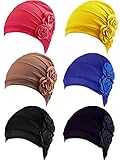 SATINIOR 6 Pcs Fashion Flower Turbans for Women 6 Colors Soft Chemo Head Wrap Cancer Head Turban Cap Cover Hats for Women(Tasteful Colors)