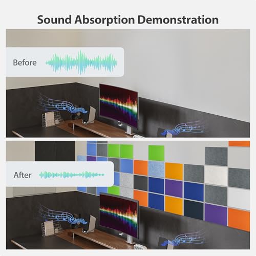 Image of Amantech 12 Pack Acoustic Panels Self Adhesive Sound Proof Foam, High Density Sound Acoustic Panel, 16X12X0.4 Inch 4:3 Rectangle Panels in Home, Office,Reccording Room,Studio,More(Light Sky Blue)