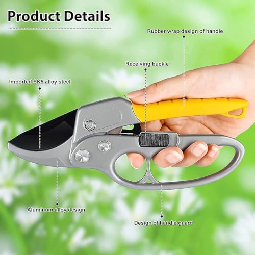 Image of Number-one Pruning Shears, Premium High Carbon Alloy Steel Bypass Garden Pruner with Ratchet Mechanism, Professional Tree Trimmer Scissors & Plant Cutter Secateurs