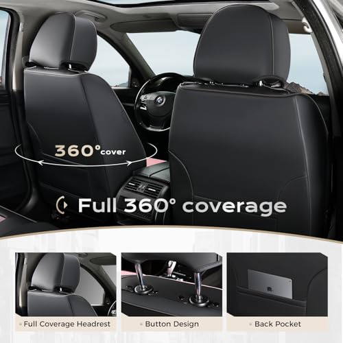 Image of Coverado Nappa Leather Car Seat Covers Front Set, Luxury Waterproof Seat Protectors, Airbag Compatible Anti‑Slip Auto Seat Covers, Universal Fit for Most Cars SUVs Trucks Pickup Vehicles