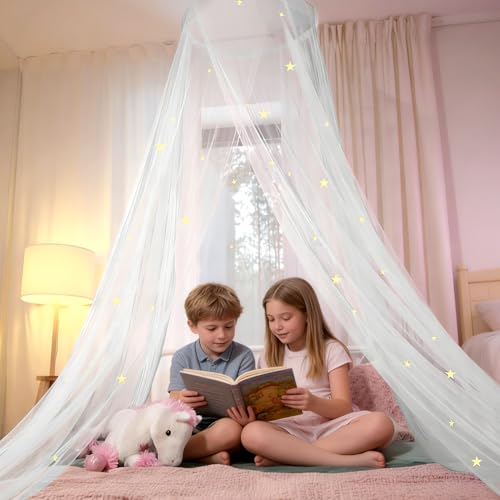 Dosel de CAM Infantil, Mosquiteras con Estrellas Toldo de Cama Tienda de Campaña Decoración de Habitación de Niña Tienda de Dormitorio para Dormitorio (60x250x900CM)(Blanco)