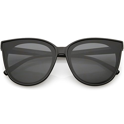zeroUV - Oversize Neutral Color Flat Lens Cat Eye Sunglasses 60mm (Black/Smoke)