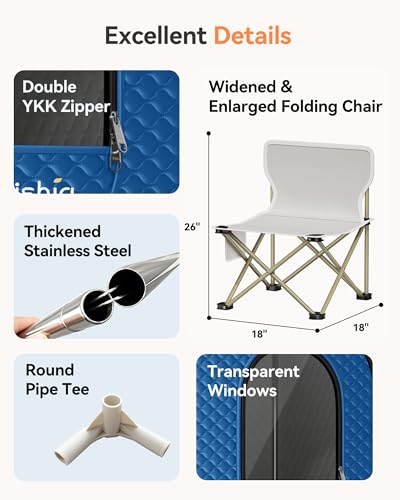 Portable Sauna for Home with 3L 1200W Fast-Heating Steamer, Full Body Sauna Tent for Relaxation,Detox, Self-Care,Large Folding Chair, 9 Heat Levels, 99-Min Timer, Remote Control, 32' x32' x 71',Blue - Image 5