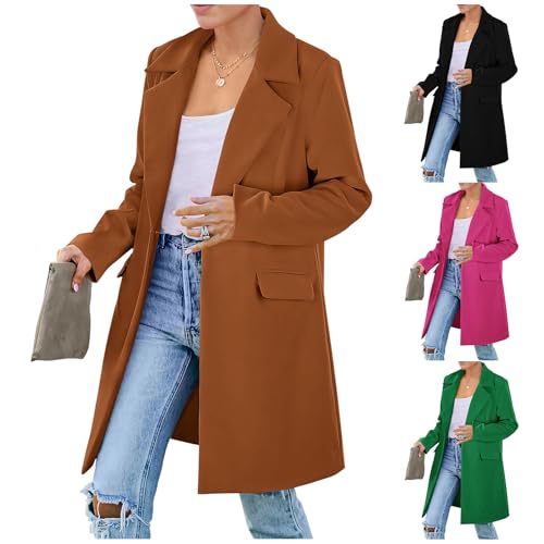 Women's 2024 Fall Long Blazer Jackets Elegant Blend Wool Pea Coat Long Sleeve Notch Lapel One Button Outerwear4