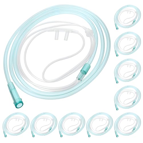 Anglechic 10 Pack 4Ft Adult Oxygen Nasal Cannula, Soft Oxygen Tubing for Adult, Cannula Nasal Tubing with Soft Curved Nose Piece, High Flow Lightweight Tube (Green)
