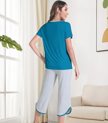 Image of NACHILA Bamboo Viscose Pajamas for Women Pleated Ruffle Tank Top Pjs Set