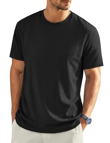 EKLENTSON Cotton T Shirts for Men Casual Short Sleeve Shirts Fitted Crew Neck Tee Solid Color Tshirt Summer Black L