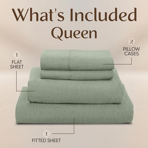 Image of Utopia Bedding Queen Sheet Set - 4 Piece Bed Sheets for Queen Size Bed, Soft and Breathable Microfiber, Includes 1 Fitted Sheet, 1 Flat Sheet and 2 Pillowcases (Heather Sage)