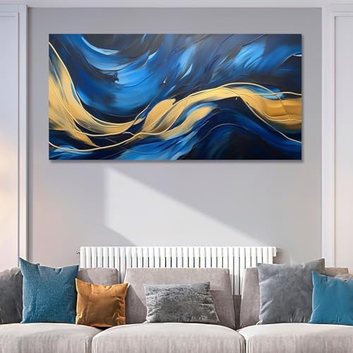 Peinture sur toile bleue et dorée de qualité supérieure YIUEYI