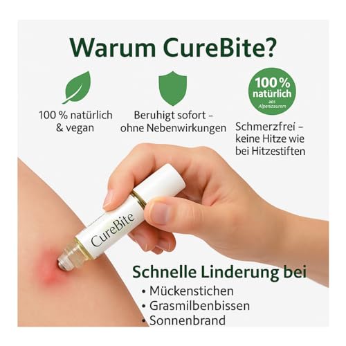 CureBite RollOn lindert schmerzfrei & effektiv Mückenstiche & Juckreiz - 100% pflanzlich aus den Alpen - mit Spitzwegerich & Arnika - 200 Anwendungen - Made in Germany (2)