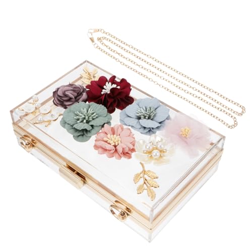 Sac de soirée fleuri femme petit paquet carré acrylique transparent pochette mariage élégante