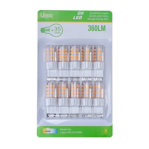Liqoo 10 x G9 4W LED Lampadina Caldo Bianco 2800K