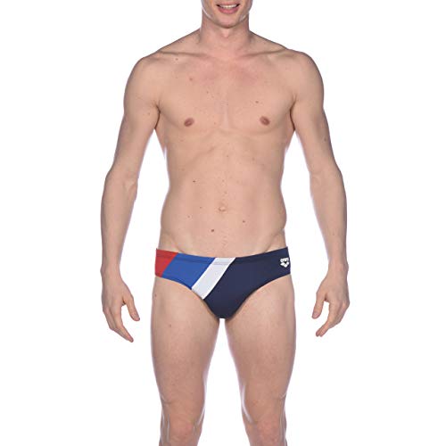 arena Diagonal Stripe Maxlife Brief Swimsuit, Navy - Red - Royal, 28