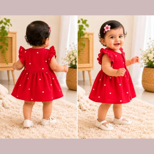 Image of Lilimi Toddler Baby Girl Cotton Muslin Dress, Breathable Flutter Sleeve Button-Front Cute Frocks
