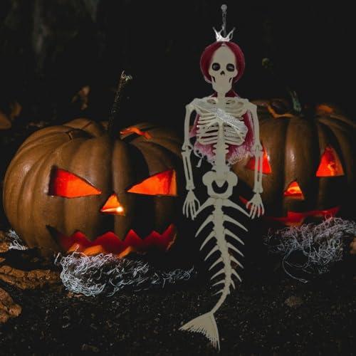 Figurine de sirène squelette d'Halloween suspendue pour extérieur