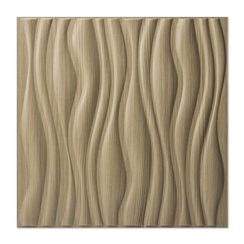 Art3d PVC Wave Board Textured 3D Wall Panels for Interior Wall Decor, Living Room, Bedroom, Office, Walnut, 19.7' x 19.7' (12 Pack)