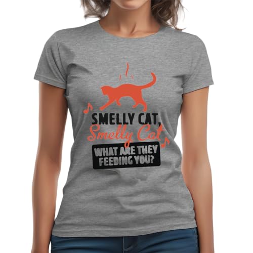 Smelly Cat What Are They Feeding You Friends Song Camiseta Clásica de Mujer de Manga Corta y Cuello Redondo Gris X-Small