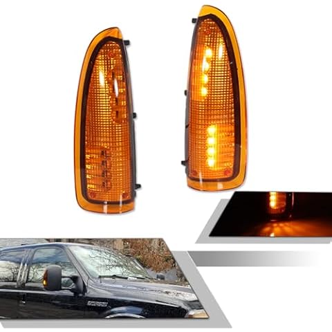 GTINTHEBOX for 2003 2004 2005 2006 2007 Ford F250 F350 F450 F550 F650 Super Duty and 2000-2005 Ford Excursion Amber Lens Amber LED Side Mirror Marker Turn Signal Light Cover