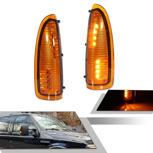 GTINTHEBOX for 2003 2004 2005 2006 2007 Ford F250 F350 F450 F550 F650 Super Duty and 2000-2005 Ford Excursion Amber Lens Amber LED Side Mirror Marker Turn Signal Light