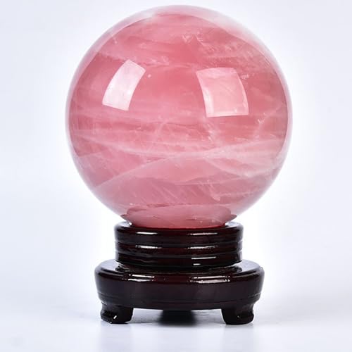 Pierre gemme quartz rose sphère 15cm ornement feng shui avec support bois
