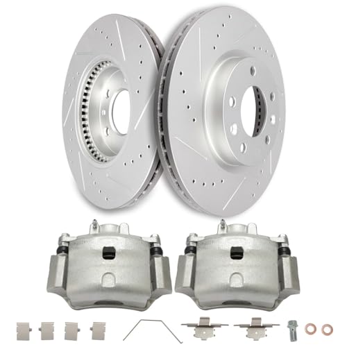 Image of SCITOO Front Brake Kit [2] Brake Rotors [2] Brake Disc Calipers w /Bracket Compatible With 2006-2012 for Ford for Fusion,2007-2012 for Lincoln for MKZ,2006 for Lincoln for Zephyr