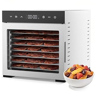 OLIXIS Food Dehydrator Machine, 500W Jerky Dehydrators with 8 Stainless Steel Large Trays, 185°F Temperature Control & 24H Timer Food Dryer for Fruit Meat Herb Dog Treats, Silver
