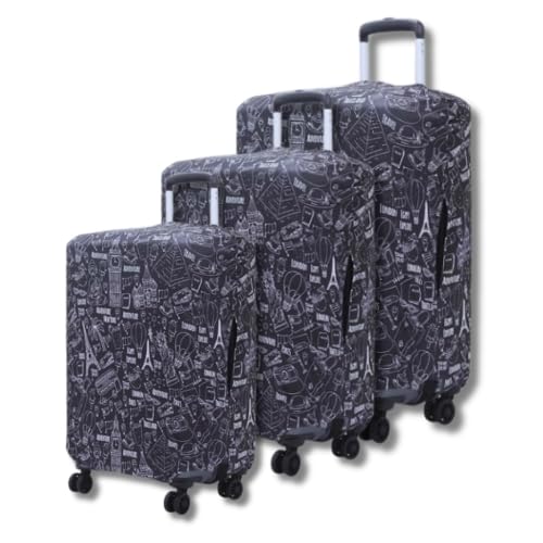 Juego de 3 fundas elásticas de poliéster antipolvo para equipaje (pequeño, mediano, grande, multicolor), Diseño de viajero, L/M/S, Accesorios de viaje