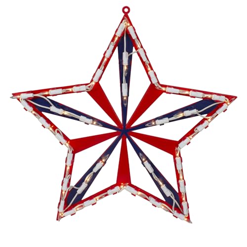 Northlight Lighted 4th of July Star Window Silhouette Decoration, Red White and Blue, 14 Inches