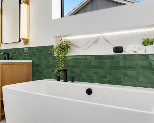 DEWOO Peel and Stick Subway Backsplash Green Kitchen Bathroom Rectangle Self Adhesive Wall Tile Brick (10-Sheet, 12"×12") - Image 4
