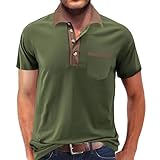 Lexiart Mens Fashion Short Sleeve Polo Shirts Splice Button Collar Regular-Fit Tshirts with Pocket Green