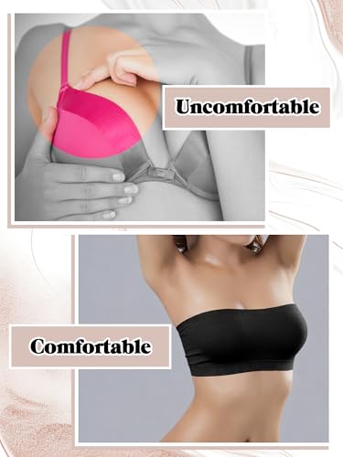 Image of HESTYA 3 Pack Women's Strapless Bandeau Bra Seamless Bralette Soft Stretchy Non-Padded Wireless Tube Top Bras