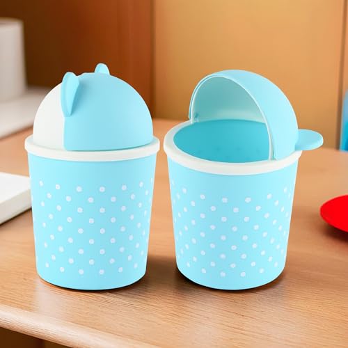 Image of Heart Home Pack of 2 Cute Small 1 Ltr Table Dustbin for Home & Office with Lid | Lightweight Mini Dustbin for Kitchen /Bedroom - Ideal for Desk, Countertops & Small Spaces | Sky Blue