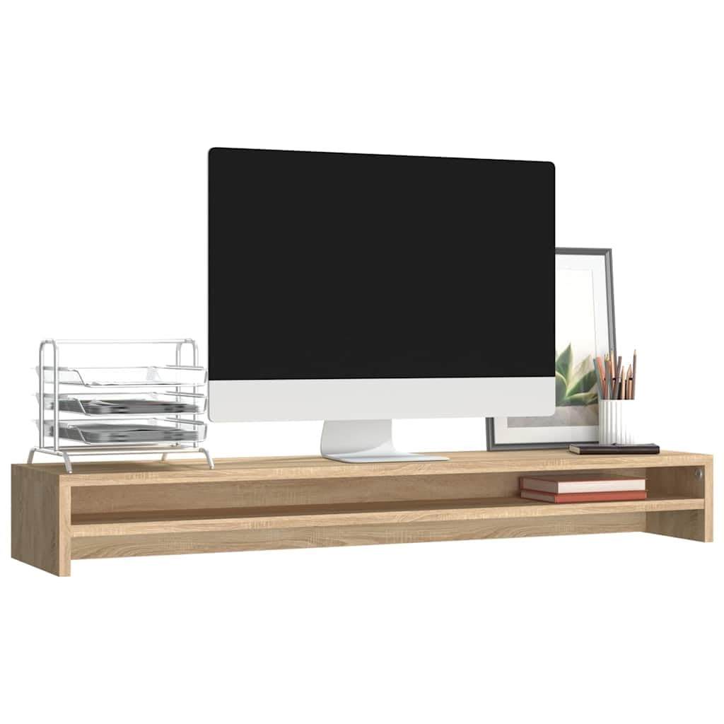 Supporto per monitor, in rovere Sonoma, 100 x 24 x 13 cm, ergonomico da scrivania con ripiano, doppio supporto per monitor per ufficio e home office